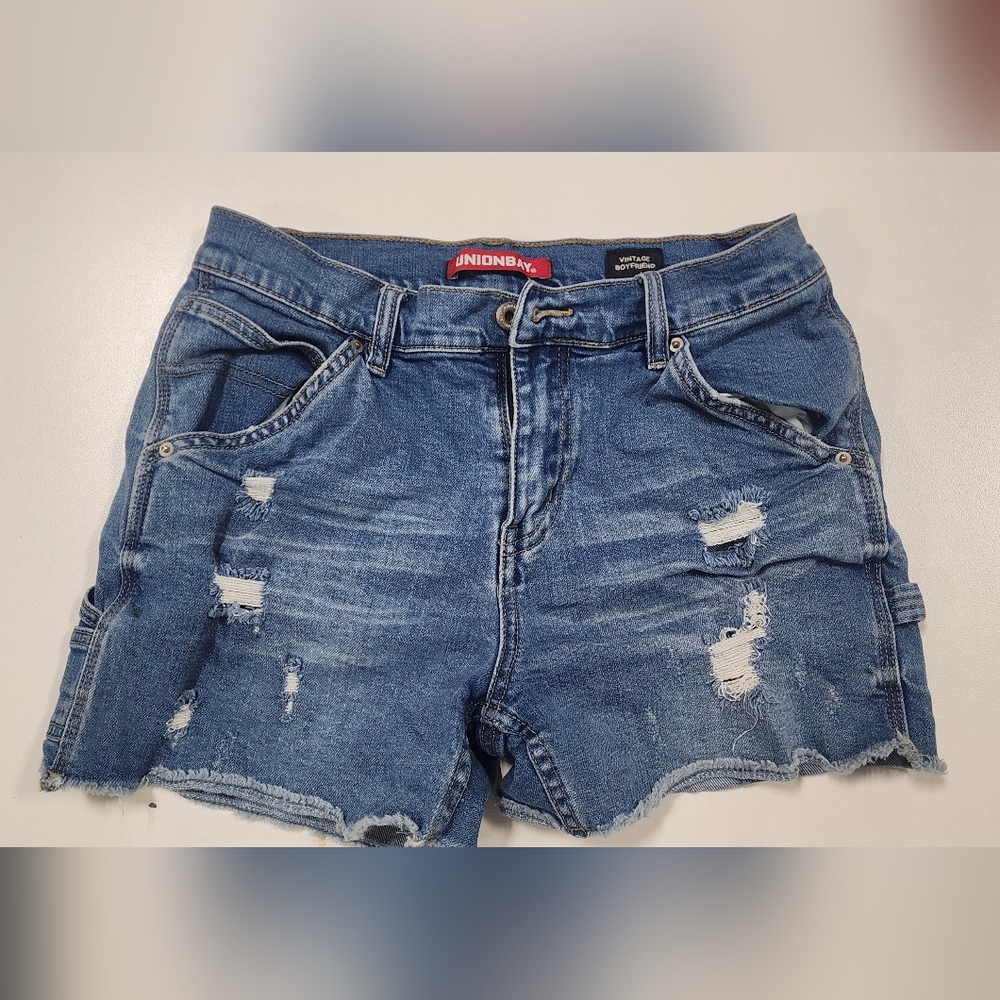 UNIONBAY Blue Distressed Jean Shorts Vinyage Boyfriend